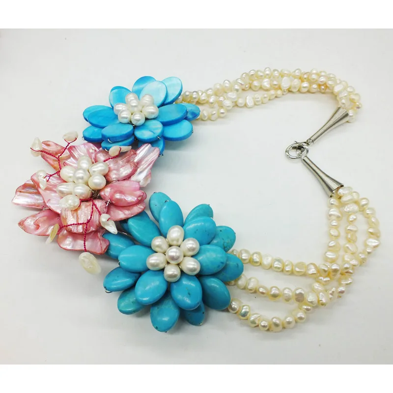 2020- HOT JEWELRY white big pearl beads stone  flower necklace 20\