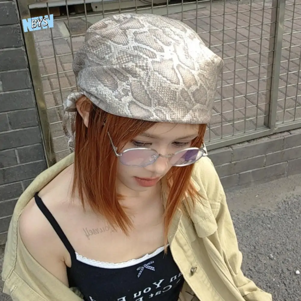 موضة Y2K ثعبان طباعة وشاح الشعر لينة مربع اعوج رباط شعر الهيب هوب عمامة ثعبان باندانا الشارع الشهير