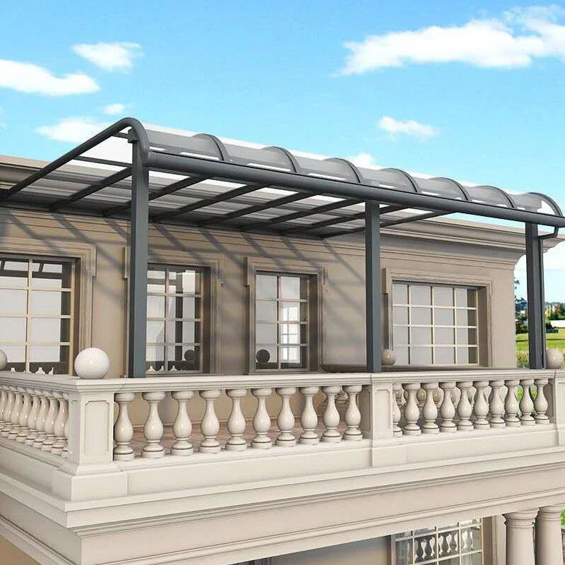 

Curved Polycarbonate Aluminum Skylight Canopy with LED Lights for Courtyard Patio Entrance