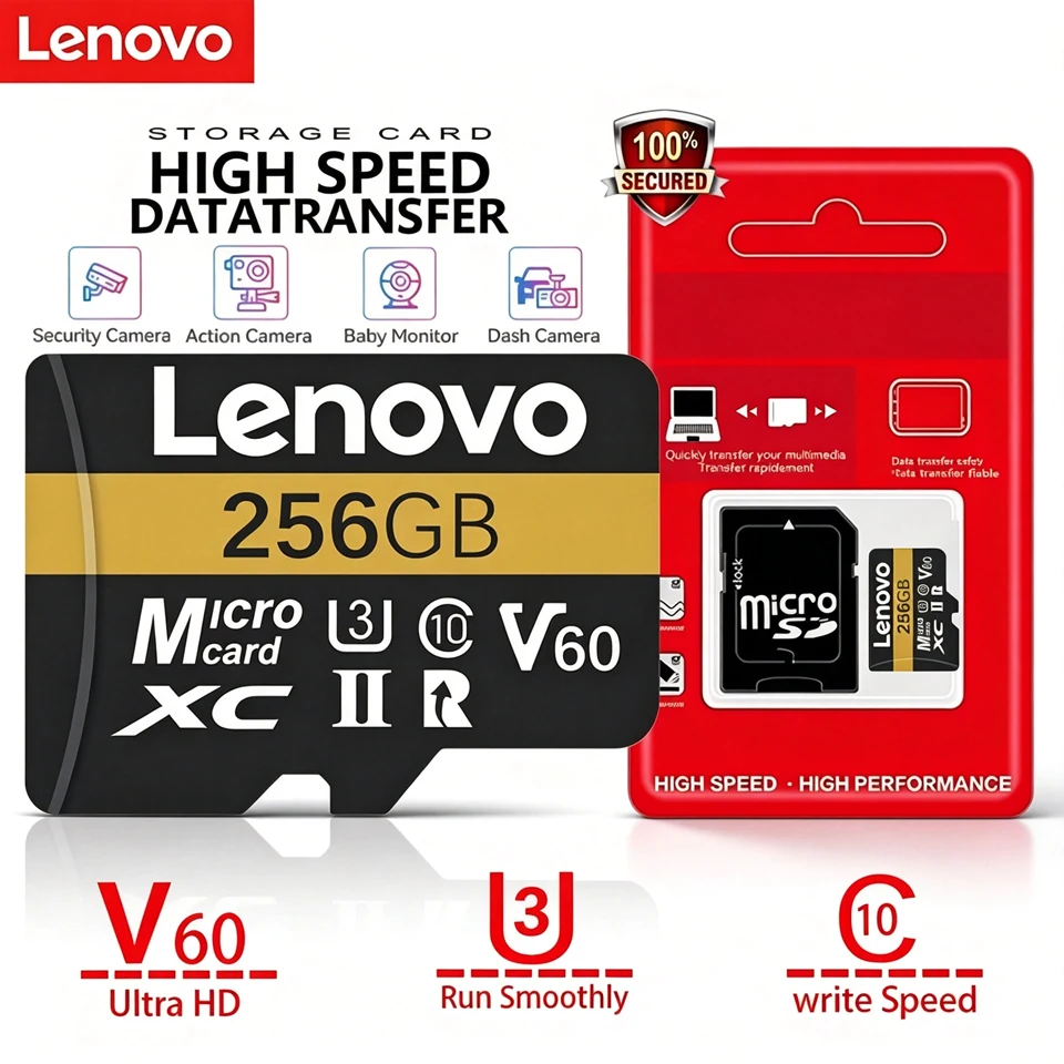 Lenovo High Speed SD Card 512GB 256GB 128GB Mini/Micro SD Memory Card for 4K Full HD Video Compatible with Phones And GoPro