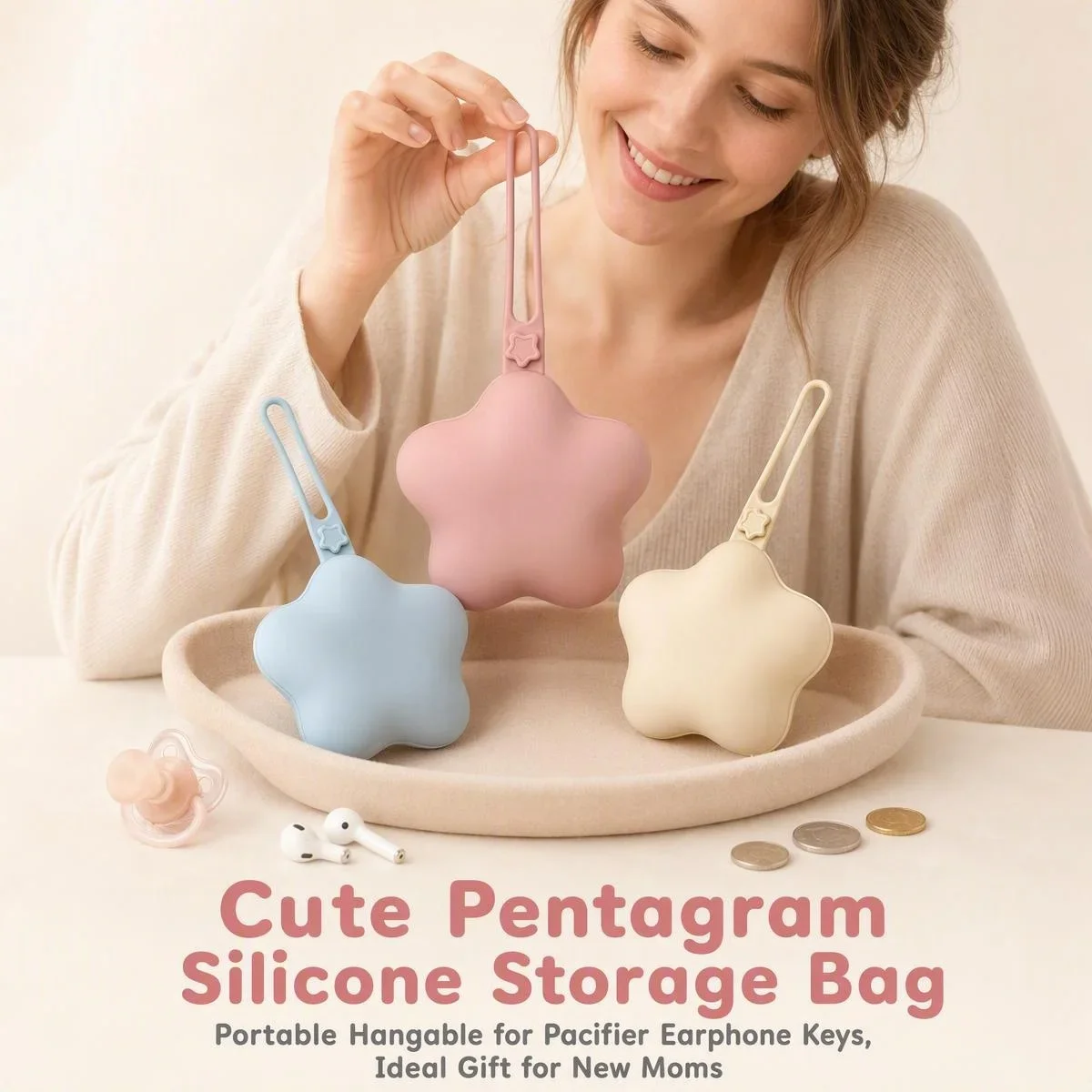 Baby Pacifier Box Portable Stroller Hanging Strap Teether Anti-Drop Star Silicone Soother Storage Box