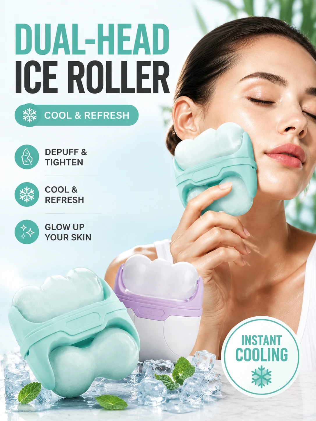 

Double-headed ice roller, double-headed cooling therapy, for facial and head massage, made of resin, non-electric skin care tool