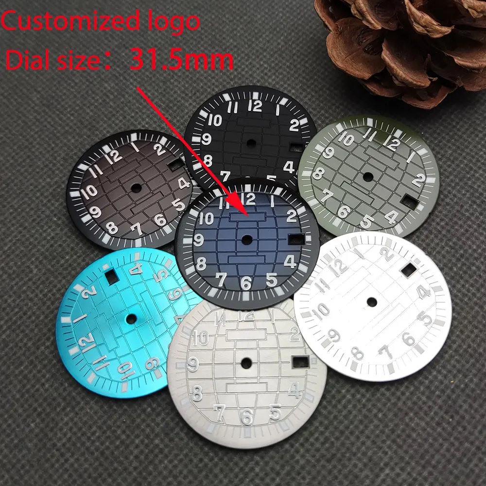 DIY 31.5mm single calendar dial, suitable for C3 luminescent precision steel dial of NH35 men\'s watch movement accessories