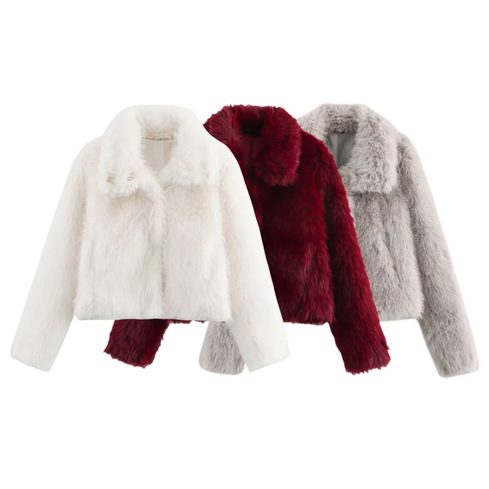 

BSK&TRAF autumn and winter new women's elegant artificial fur effect long-sleeved stand-up collar short fur coat
