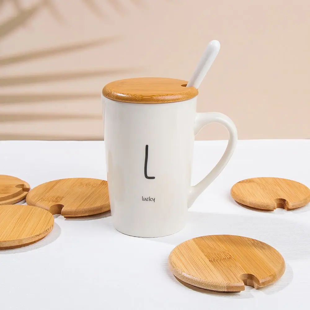 Various Sizes Wood Lid With Spoon Hole Wooden Lids Mason Jar Cap Can Mug Cover Seasoning Bottle Kitchen Organization