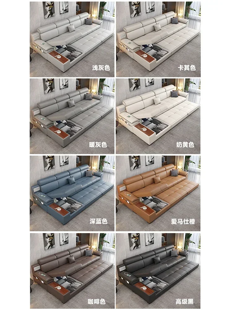 Cream Style Cat Scratch Leather Dual-Use Sofa Bed Living Room Small Apartment Foldable Retractable Multifunctional Storage