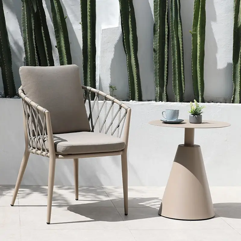 Modern Outdoor Dining Armchairs Solid Teak Wood All-weather Cord Minimalist Contrast Design