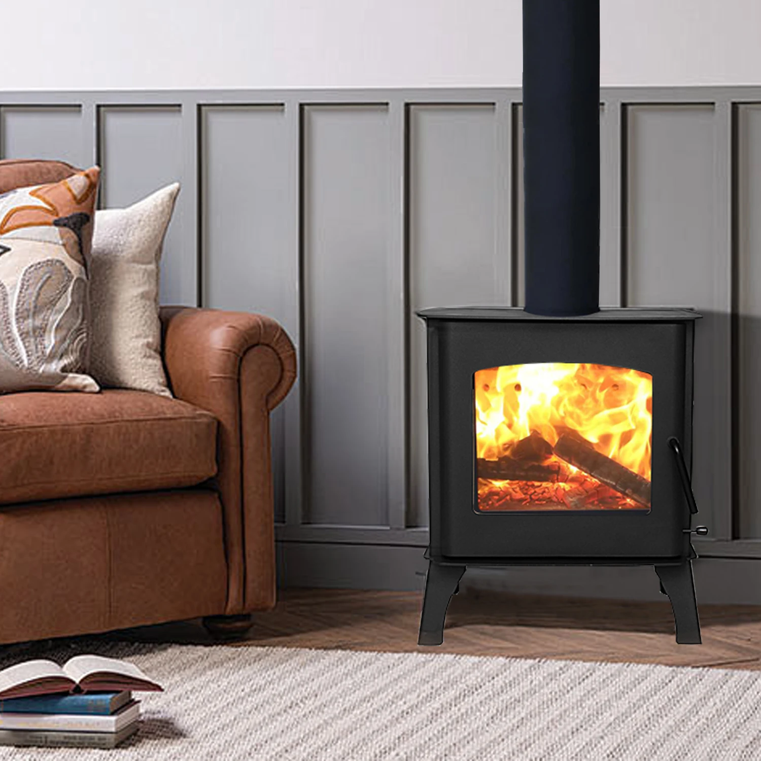 R0701A  High Quality Black Steel Wood Burning Stove Room Heating Freestanding Real Fire Wood Stove Indoor