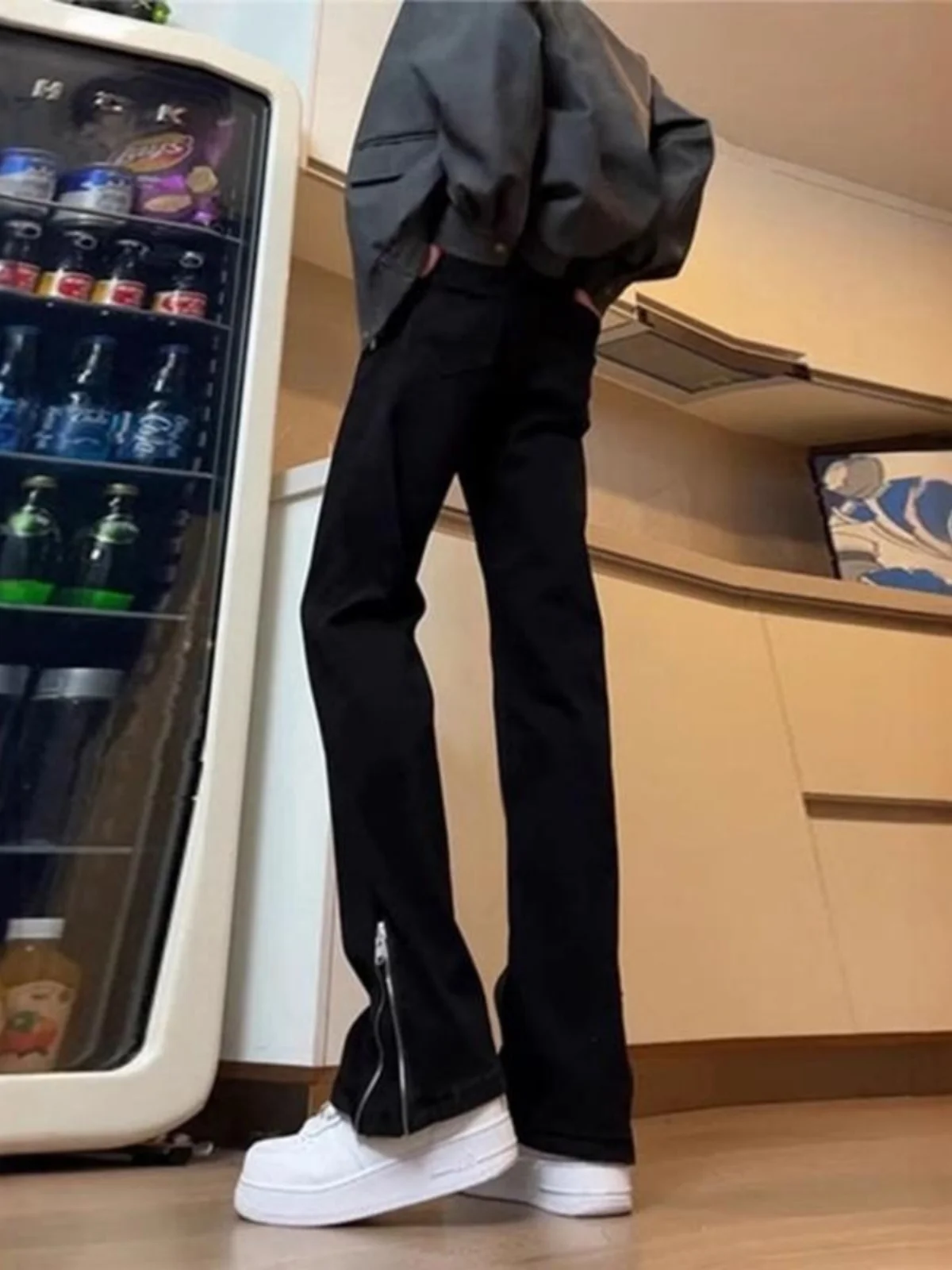 

Мужские джинсы прямого кроя Bla, летние, в американском стиле, с боковой молнией, молодежные, износостойкие, с расклешенным низом