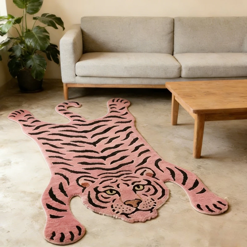 Teppiche mit Tigermuster für Schlafzimmer, unregelmäßige Form, Wohnzimmer-Dekorationsteppich, dicker Plüsch-Lounge-Teppich, flauschige, weiche Bodenmatte für das Arbeitszimmer