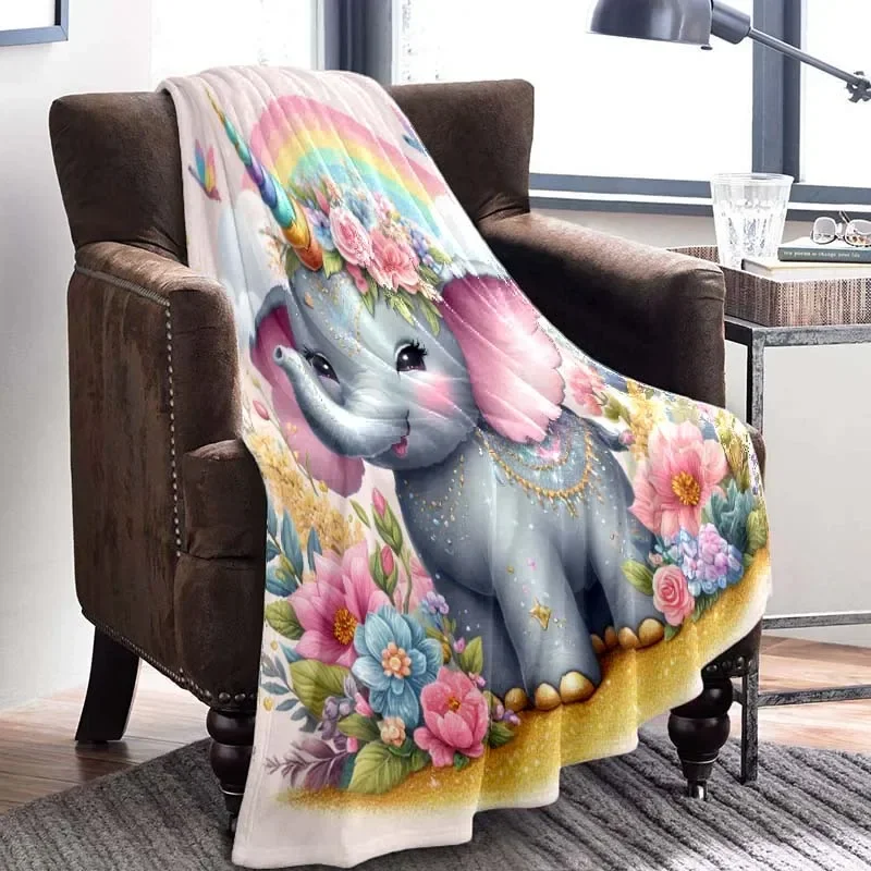 Printing Cartoon Cute Elephant Blanket Is Suitable for The Cute Soft Flange Blanket Gift of The Sofa