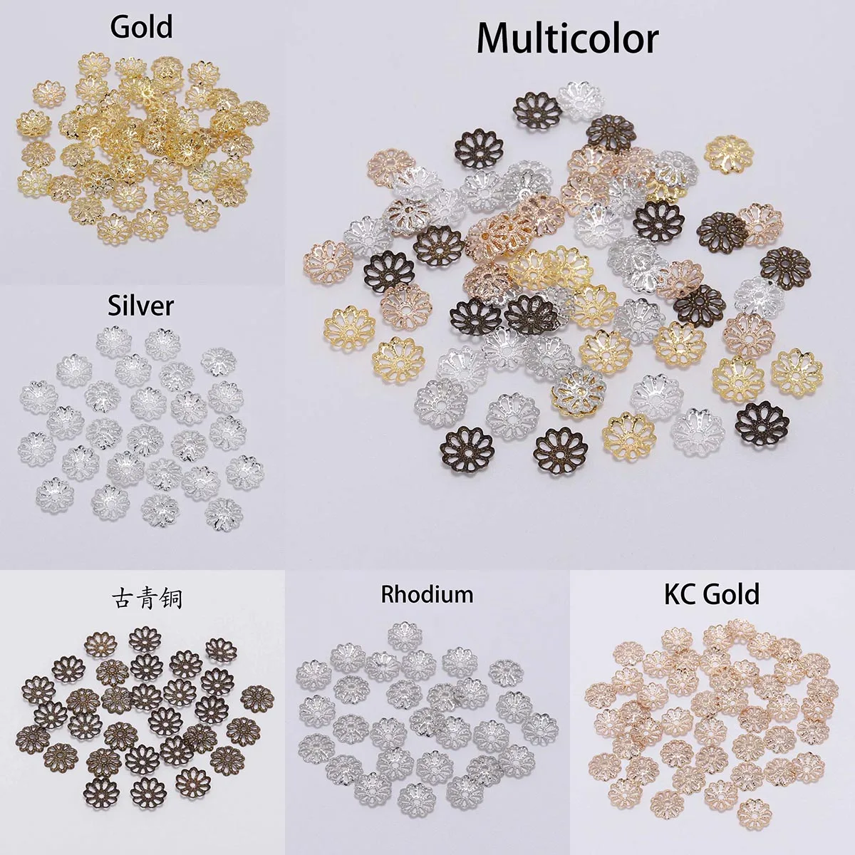 200pcs 6mm 9mm Bulk Gold Plated Flower petal End Spacer Beads Caps Charms Bead Cups For DIY Jewelry Making Accessories Wholesale