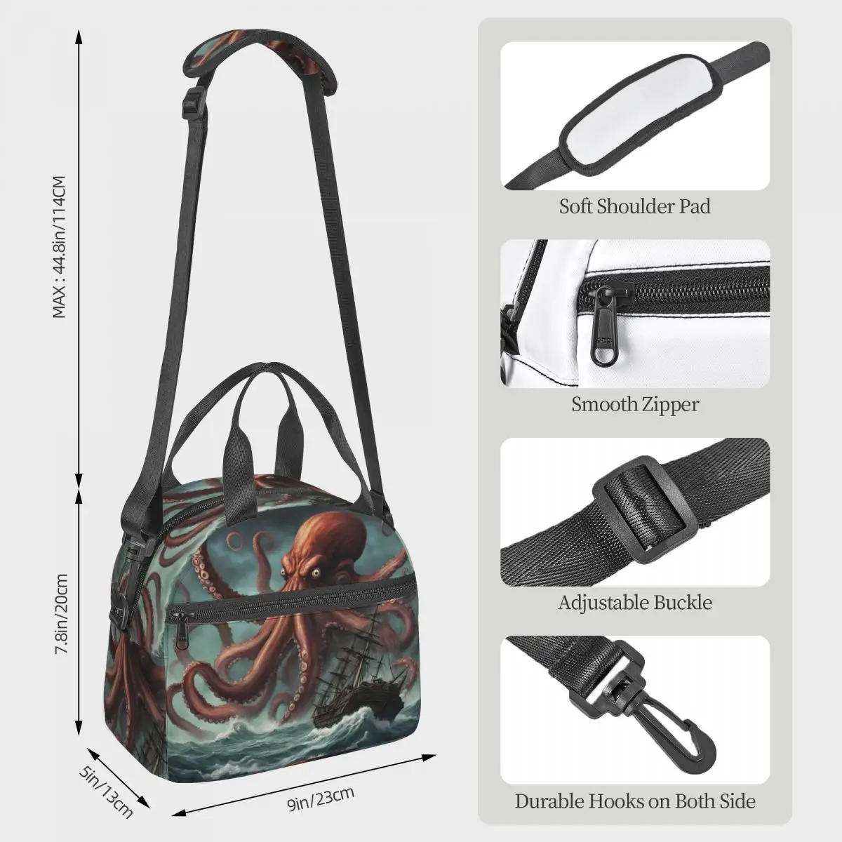 Giant Octopus (the Kraken) Lunch Bags Insulated Bento Box Resuable Lunch Tote Picnic Bags Cooler Bag for Woman Student