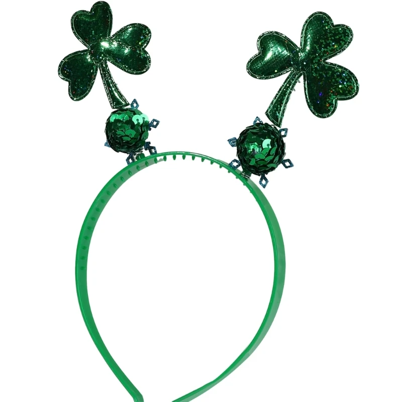 St. Patrick's Day Holiday Props Headdress Shamrock Shamrock Headband Adults Kids Head Bopper with Glitter Shamrock