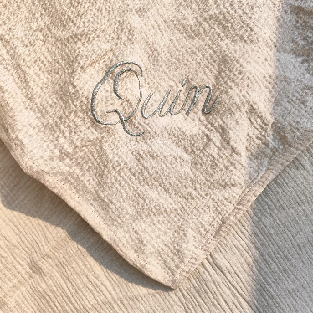 Personalized Name Embroidered Custom Baby Cotton Muslin Baby Swaddle Newborn Receiving Blanket Solid Swaddle Wrap Soft Blanket