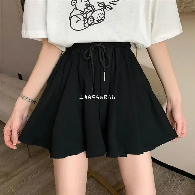 5Xl Summer Shorts Skirts Women Elastic High Waist Casual Wide Leg Shorts Korean A Line Loose Mini Skirt Black Short Pants