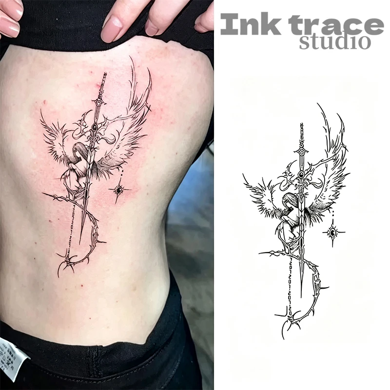 Holy Judgment Sword Tattoo Stickers Herbal Juice Waterproof Washable Realistic Sexy Scar Covering Tattoo Decals for Waist