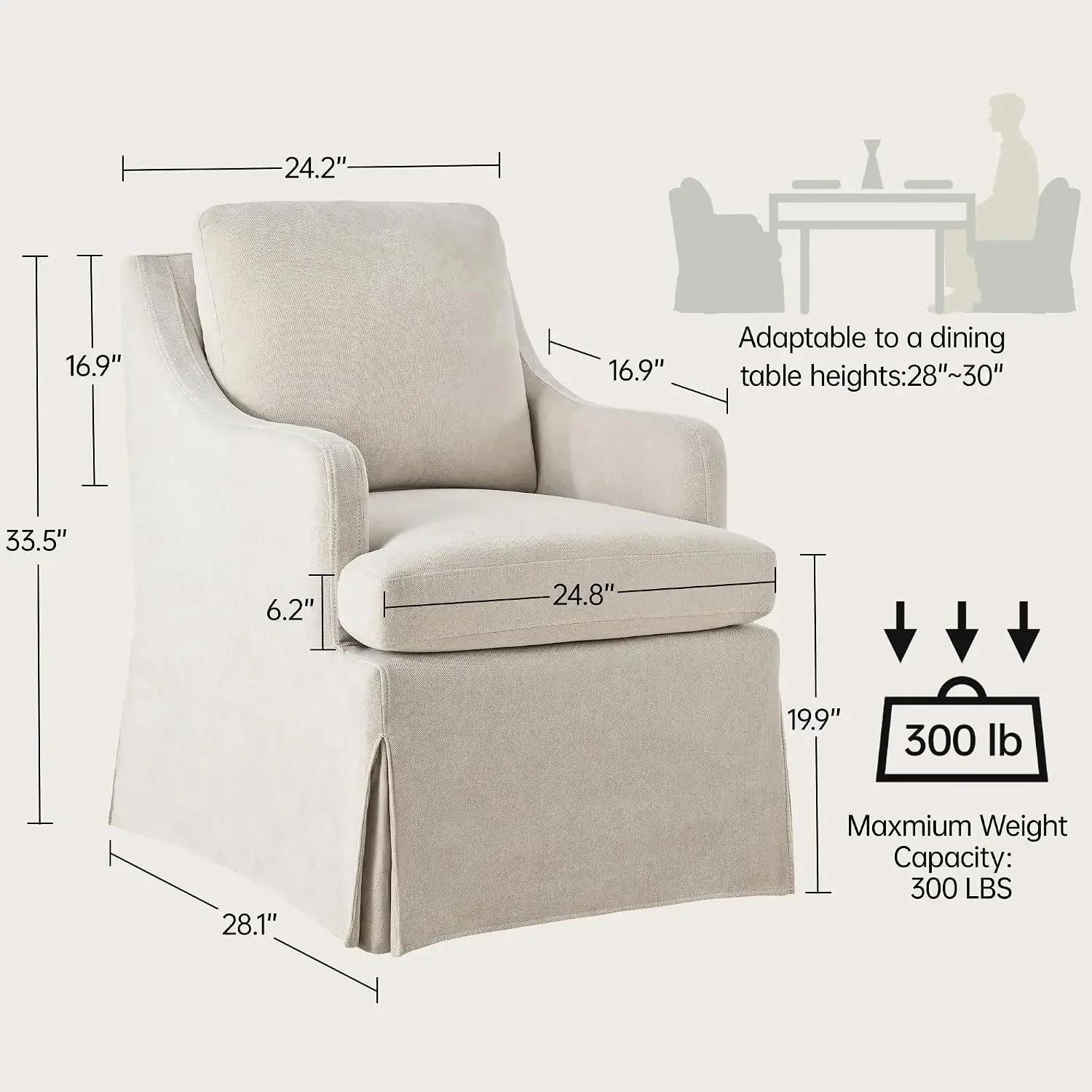 Upholstered Dining Chairs, Dining Room Chairs with Casters | Modern Rolling Dining Chairs with Washable Cover, Soft Chenille Fab