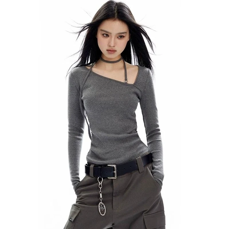 

2025 Y2k футболки женская одежда бандажная туника с длинными рукавами футболки Ropa Mujer однотонные повседневные футболки модные сексуальные укороченные топы