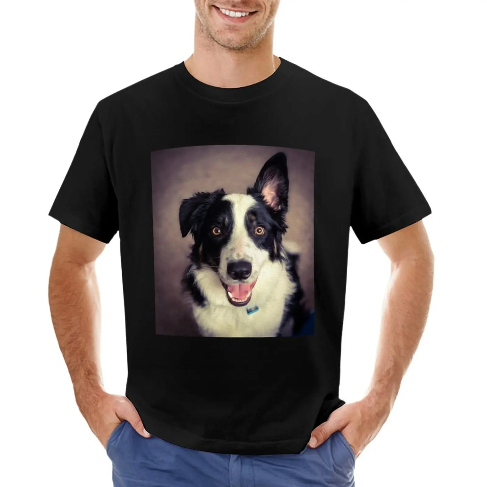 Walt the Border Collie Portrait T-Shirt hippie clothes graphic t shirt vintage mens clothes