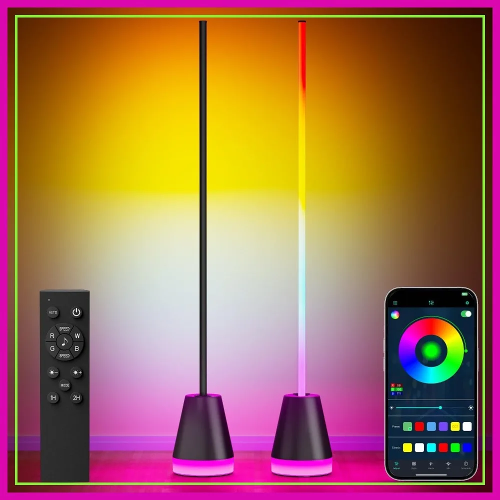 

Smart RGB LED Corner Floor Lamp, App & Remote Control, Music Sync, 16M Colors, Modern Standing Lamp for Living Room, 2 Pack