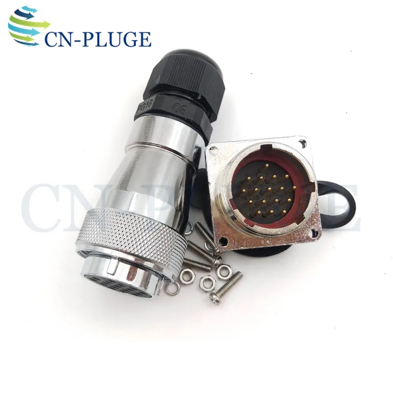 WS28 Square Panel Connector 5 7 10 12 16 17 20 24 26 Pin Industrial Lathe Motor Cable IP67 Waterproof Female Plug Male Socket