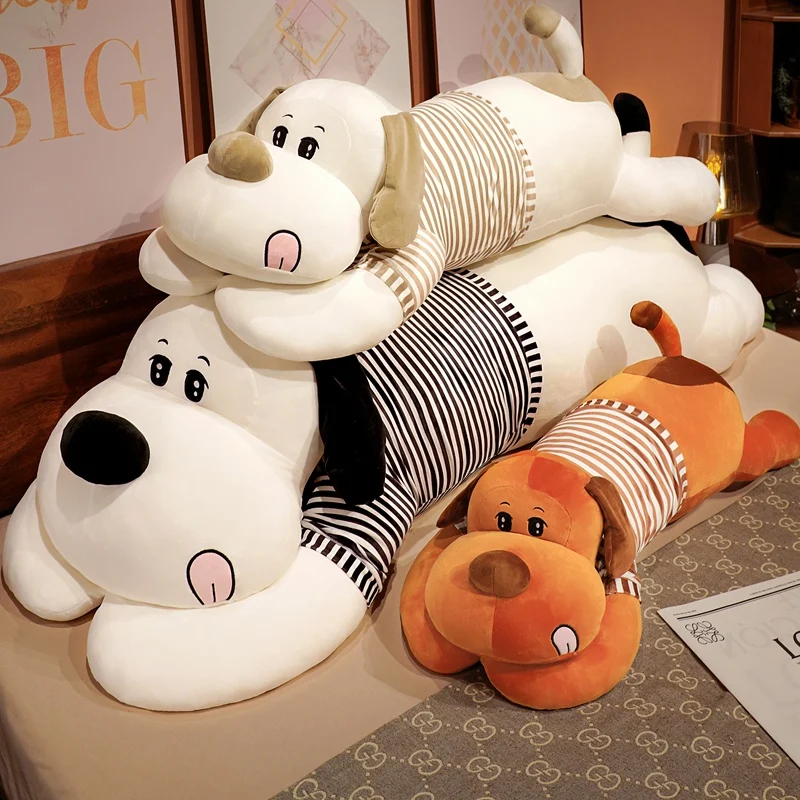 90/110CM Cute Fat Striped Dog Plush Toy Soft Kawaii Animal Cute Cartoon Pillow For Kids Back Cushion Children Birthday Gifts