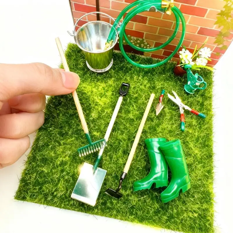 Miniature Farming Tools Set for Dollhouse Simulation Shovel Hoe Pitchfork Water Pipe Repair Play Fairy Garden Accessories