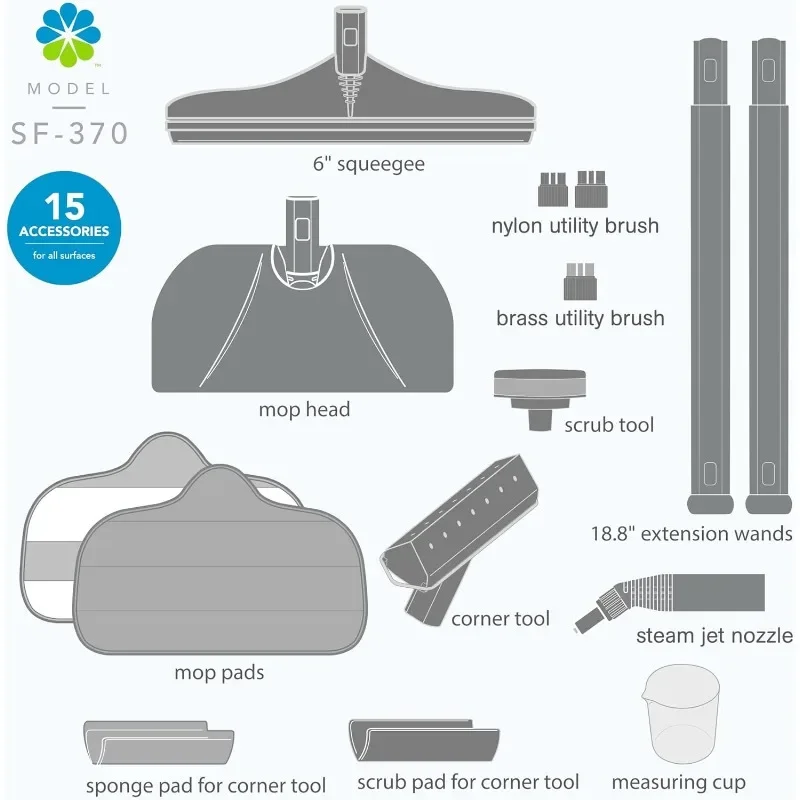 منظف علبة مع 15 ملحقات ، كلها طبيعية ، خالية من المواد الكيميائية ، تنظيف بالبخار المضغوط لمعظم الطوابق