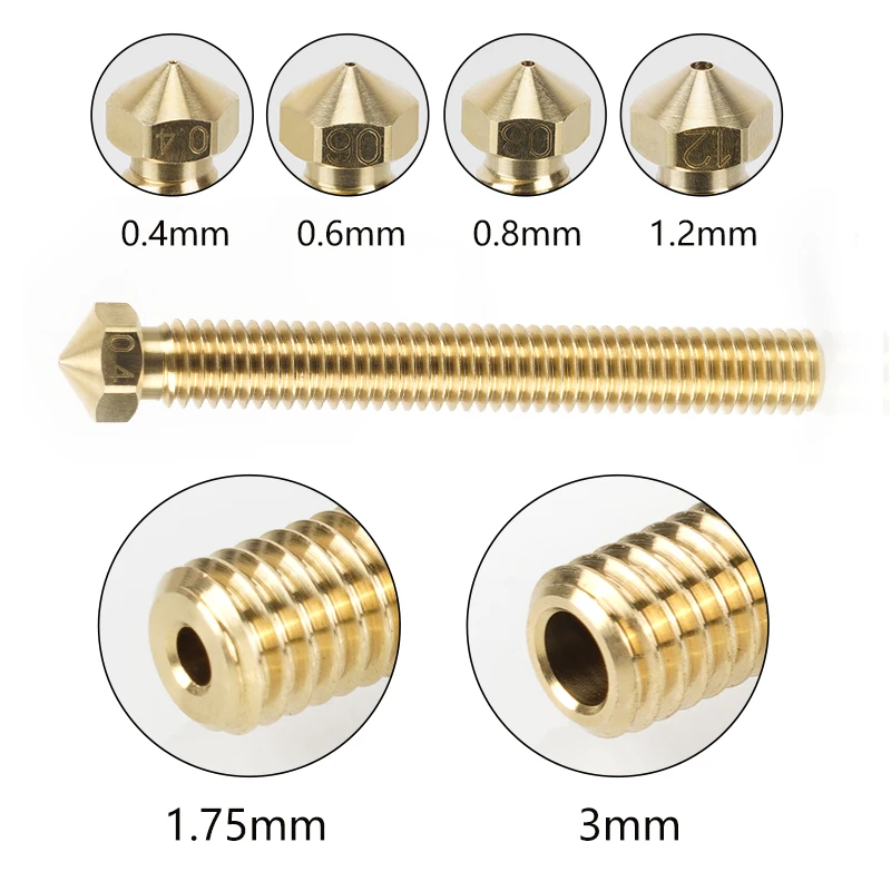 슈퍼 화산 전체 노즐, 대형 유량 황동 확장 노즐, 0.4 ~ 1.2mm 3D 프린터 부품, 1 개