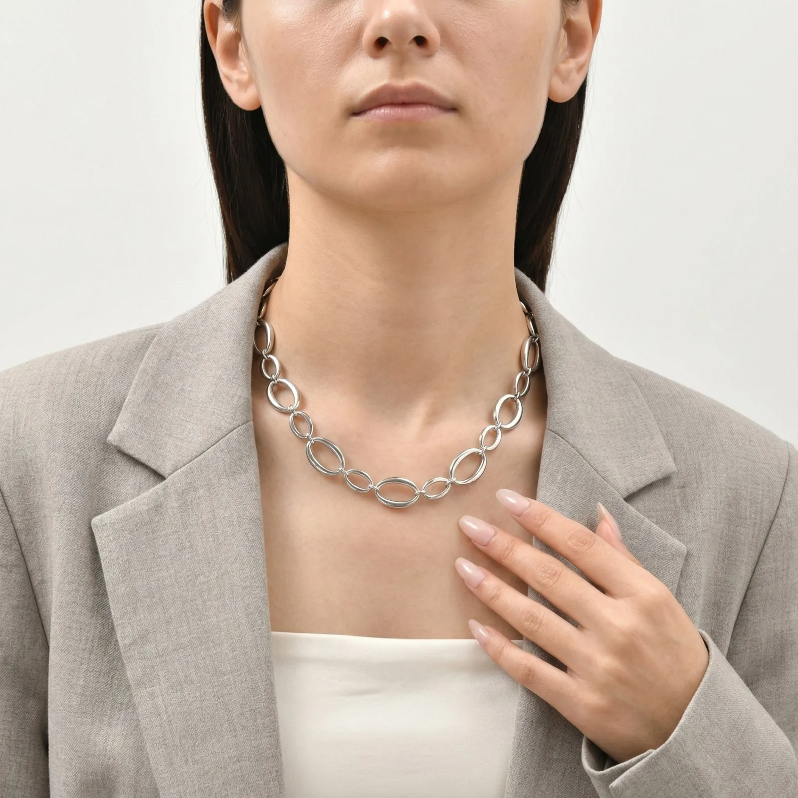 Klobige Gliederkette aus Edelstahl für Damen, vergoldete, dicke ovale Ketten-Choker-Halskette, geometrischer minimalistischer Schmuck – Detail 3