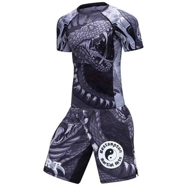 Conjunto de Rashguard y Pantalones de Jiu Jitsu para Hombre Snake Men MMA, Camiseta y Pantalones Cortos de MMA, BJJ, Boxeo, 4 Piezas/Conjunto, Ropa Deportiva de Combate
