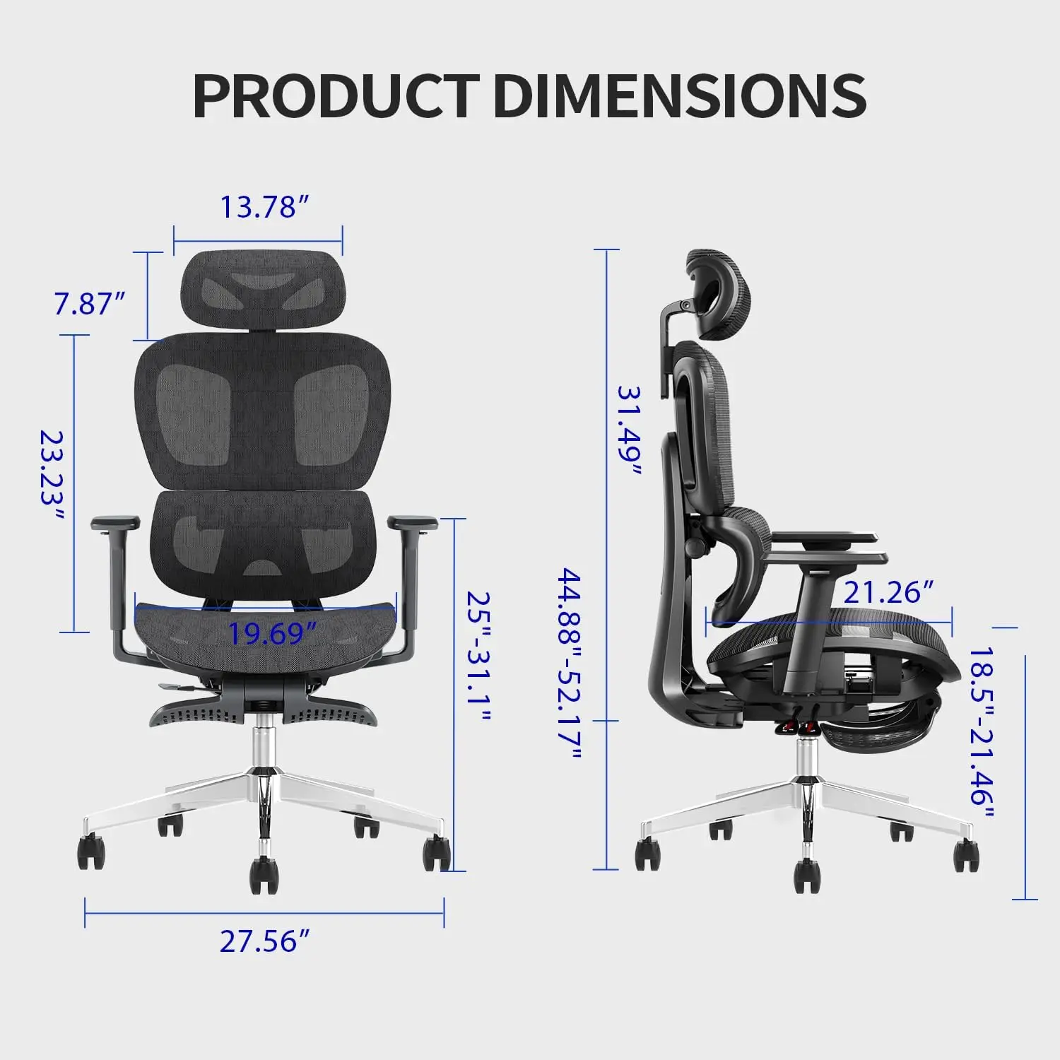 Silla ergonómica de oficina Ergo3D, asiento de escritorio rodante con reposabrazos ajustable 3D, respaldo alto, silla de ordenador de escritorio de malla