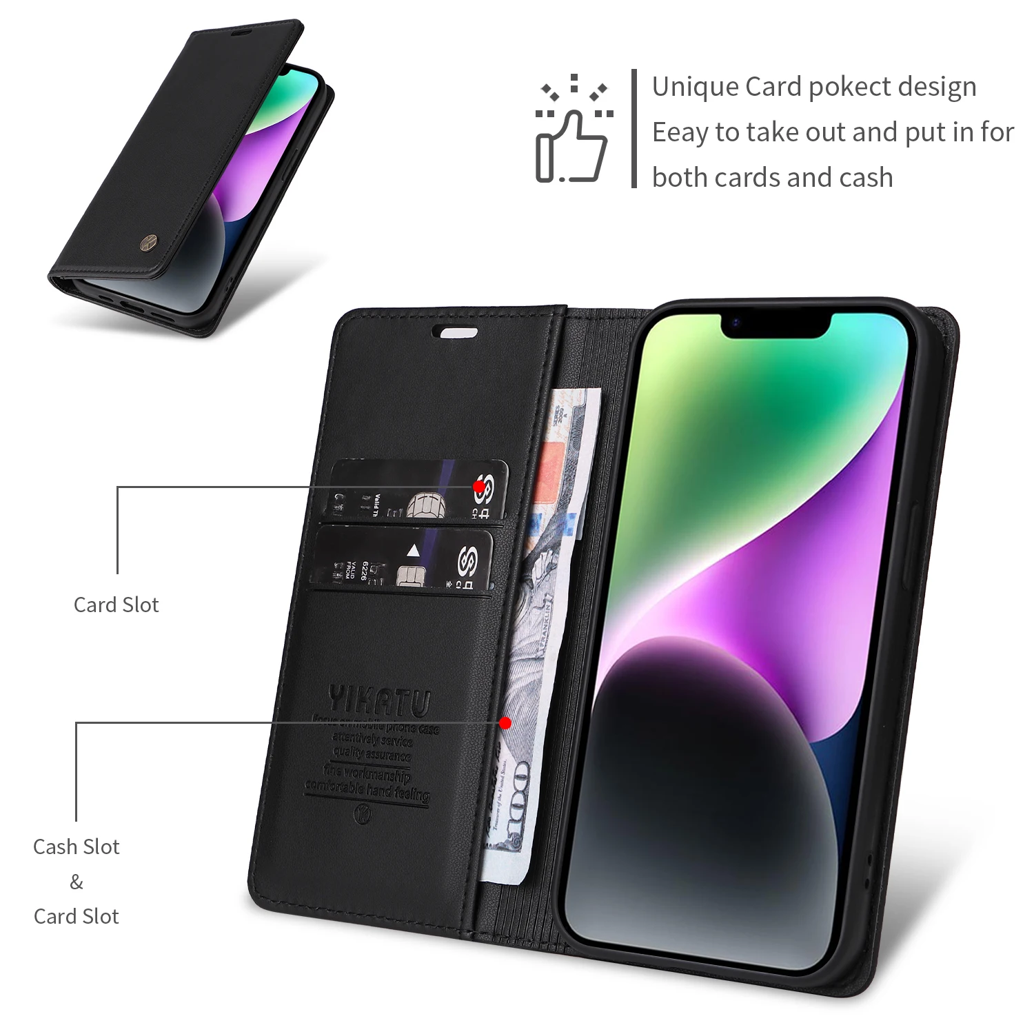 Portfel magnetyczny z klapką na kartę Skórzane etui na iPhone'a 16E 16 Pro Max 15 Plus 14 13 12 mini 11 8 7 RFID Blokowanie warstwy ochronnej — zdjęcie produktu 4