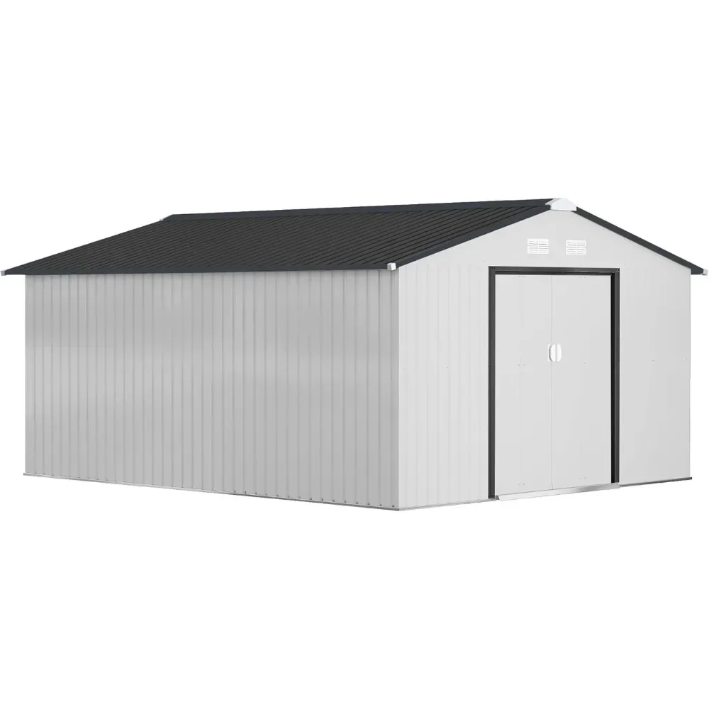 11' x 13' Outdoor Storage Shed, Garden Tool House with Foundation Kit, 4 Vents and 2 Easy Sliding Doors for Backyard, Patio