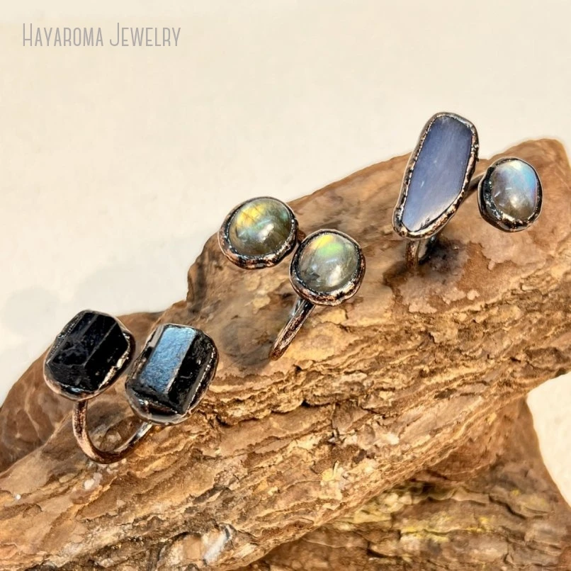 

10Pcs Raw Crystal Electroformed Copper Statement Ring Women Gift Natural Stone Witch Goth Jewelry
