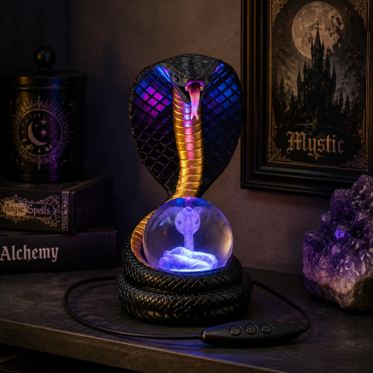 LED Illuminated Cobra Snake Sculpture Home Desk Table Ornament Figurine Gift For Room Collector Desktop Decoration