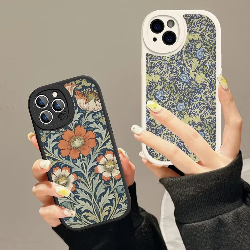 Art W-William Morris Luxury Phone Case Hard Leather For IPhone 16 15 14 13 12 Mini 11 14 Pro Max Xs X Xr 7 8 Plus Fundas