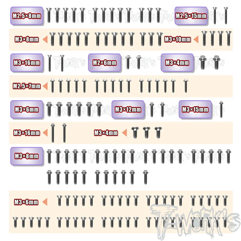 

Original T works TSSU-AT1 64 Titanium Screw set ( UFO Head ) 144pcs.( For Xpress AT1) professional Rc part