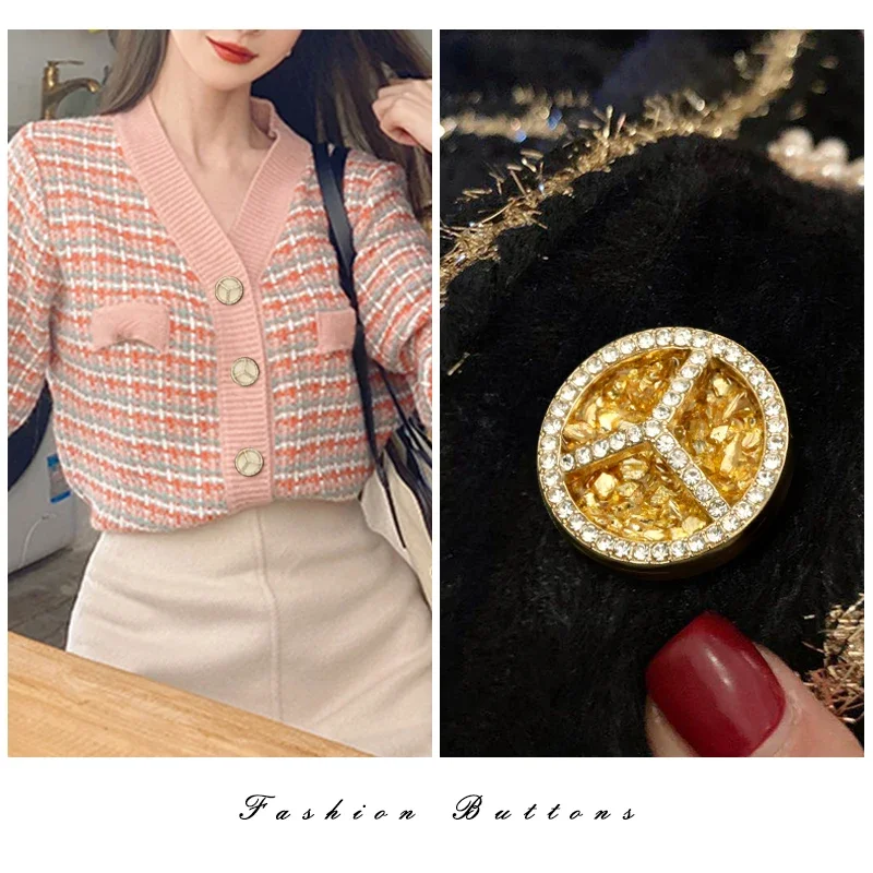 6pcs Design Diamond Fashion Buttons for Clothing Blouse Women's Fashion Coat Diamond Metal Sweater Sewing Accessories Luxury