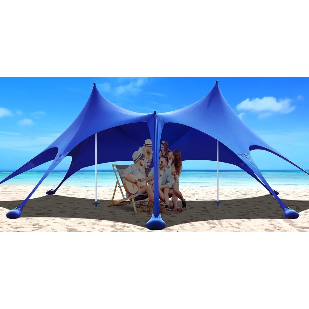 

Beach Tent, 20 x 13ft Camping Sun Shelter UPF50+ with 8 Sandbags, Sand Shovels, Ground Pegs & Stability Poles, Shade Canopy for