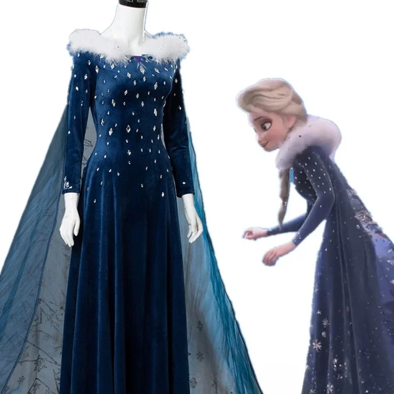 Olaf's Adventure Snow Queen Princess Elsa Dress and Cape Film Equivalent Cosplay Halloween Costume Carnival Fancy Party Disguise