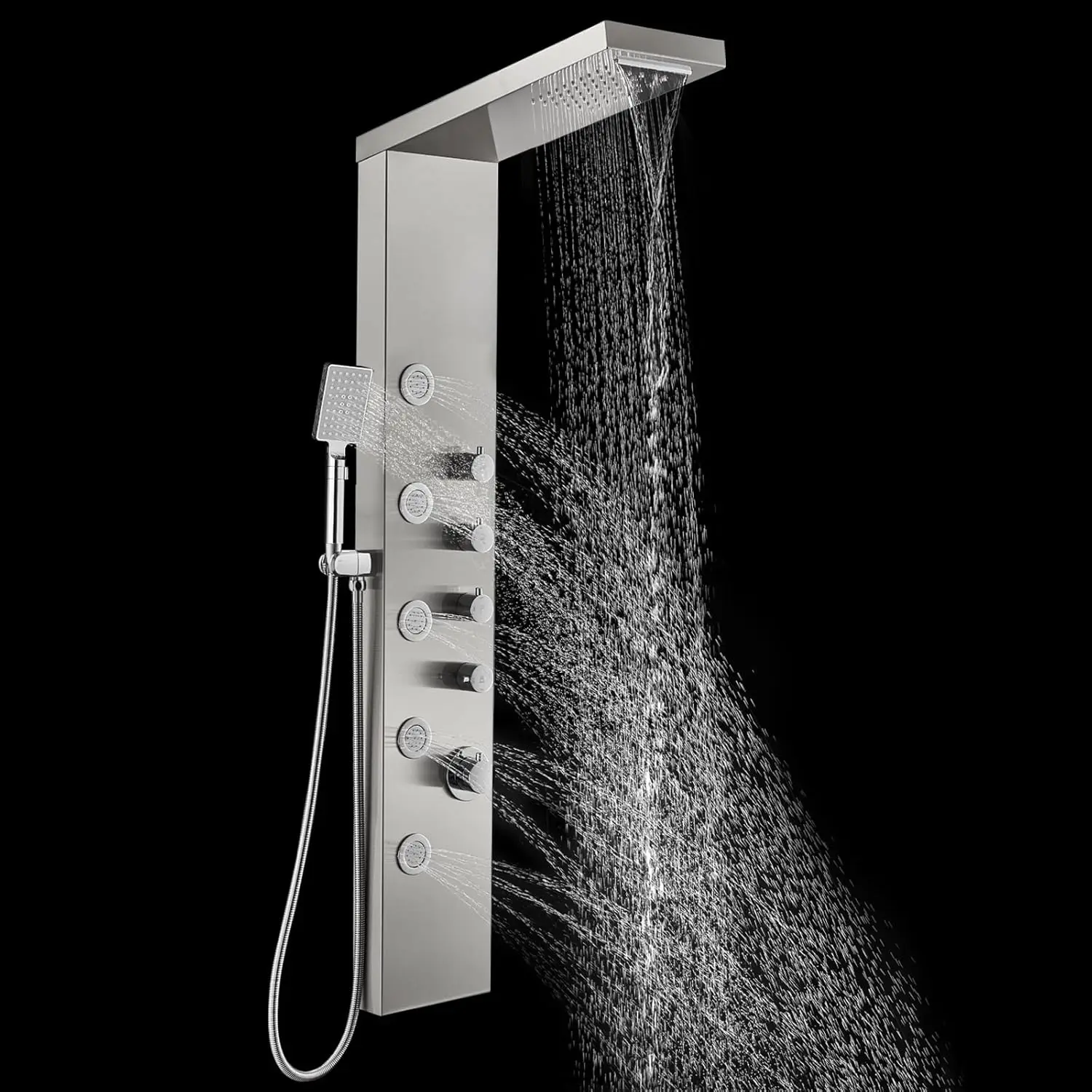 Shower Panel Tower with Rainfall Waterfall Shower Head 5 Body Jets and 3-Function Handheld High Pressure Rain Massage System