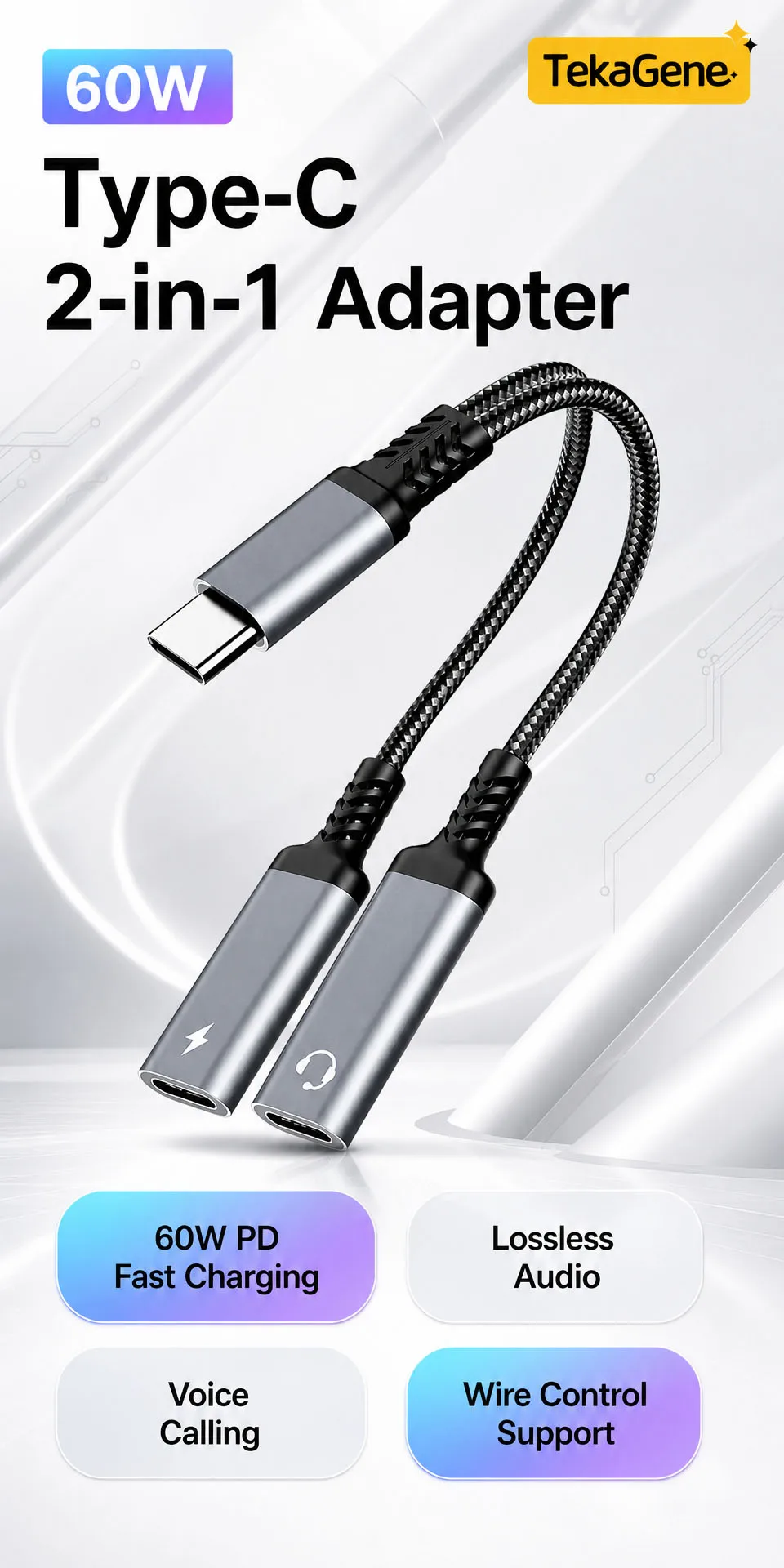 2 in 1 USB C Headphone And Charger Adapter Type C Dual Port Aux Audio Cable Fast Charging For iPhone 17 Samsung Phone Splitter