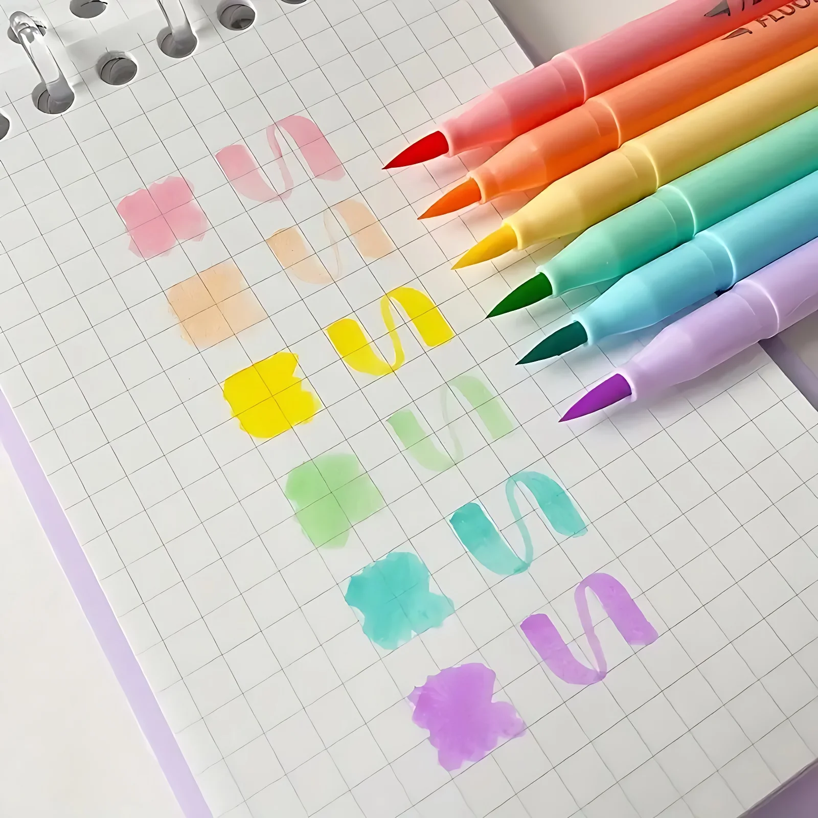 6pcs Vibrant Fluorescent Soft Brush Pens – Perfect for Highlighting, Artistic Calligraphy, & Creative Coloring