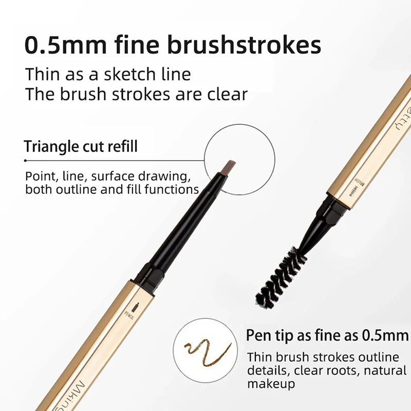 1.0mm Wild Eyebrow Pen Ultra-fine Triangular Refill 2 In 1 Spiral Brush Head Medium Hardness Natural Smudge Lasting Waterproof