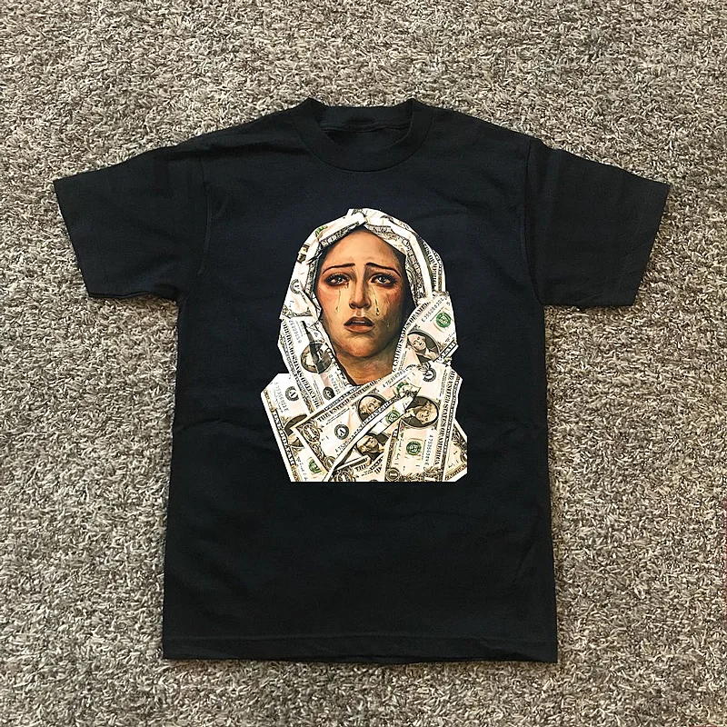 

T - shirt à manches courtes unisexe, impression artistique personnage aux billets dollars, style Harajuku ample, tendance 2025