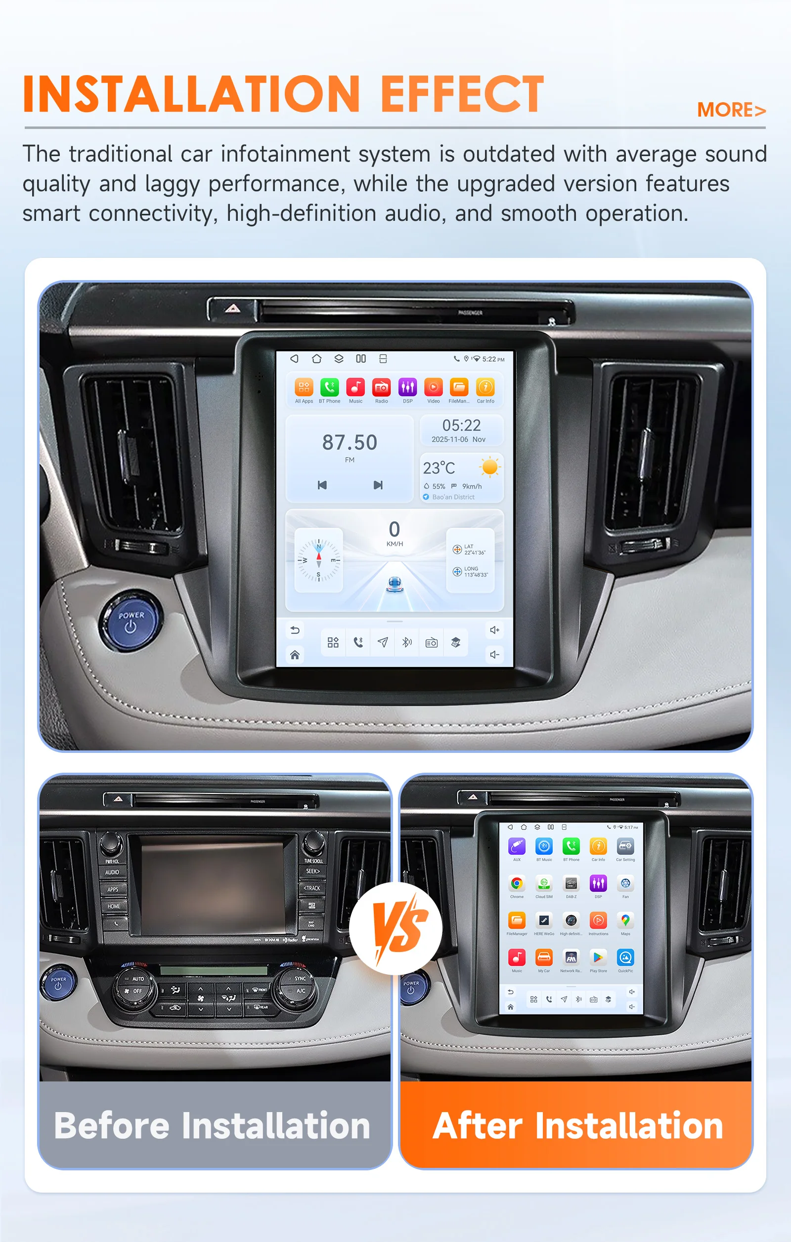 Hizpo 9,7'' Autoradio für Toyota RAV4 2013-2018 Player CarPlay Android Auto GPS Bluetooth 4G Multimedia WIFI FM 360CAM Autoradio – Detail 4