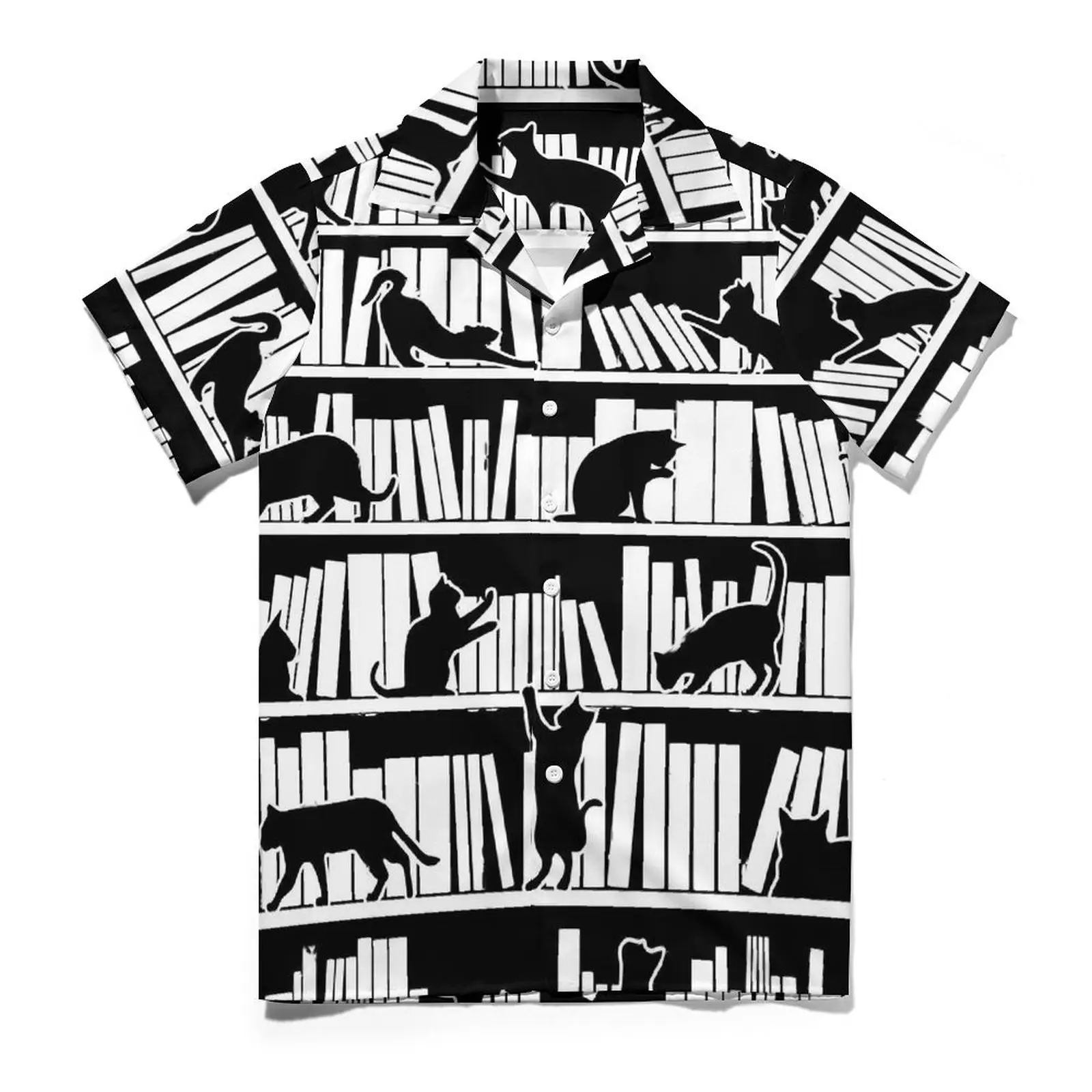 Library Cats Casual Shirts All I Need Is Books Vacation Shirt Hawaiian Fashion Blouses Man Print Plus Size 4XL