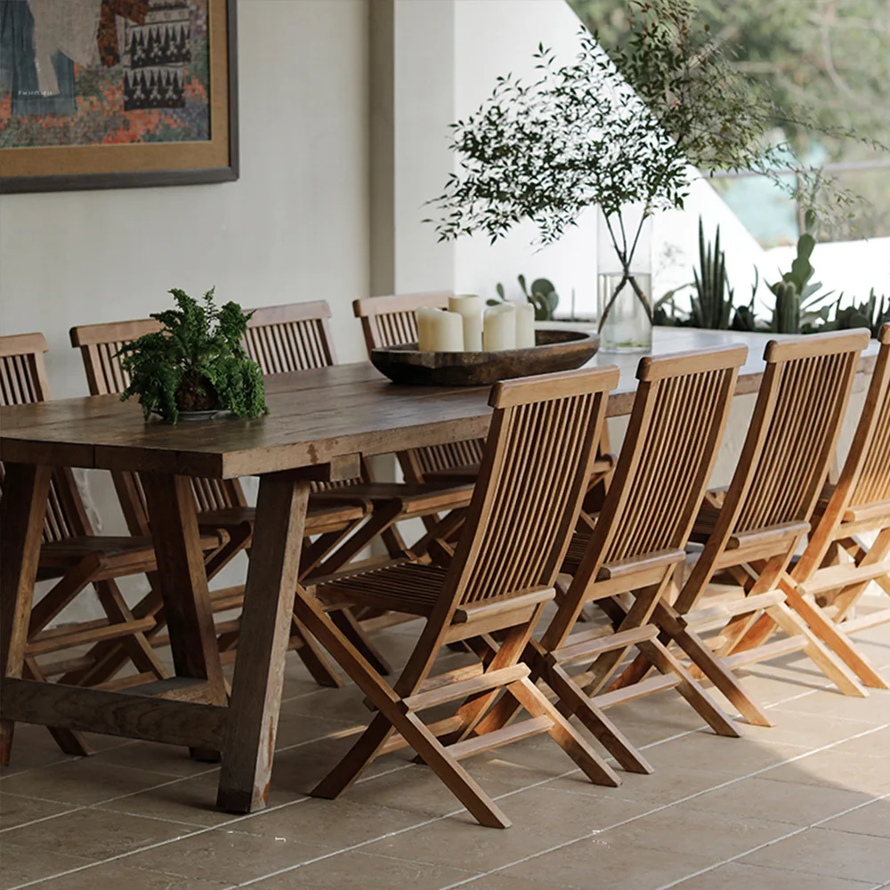 Outdoor solid wood tea table and chair combination balcony courtyard hotel terrace leisure foldable teak dining chair furniture